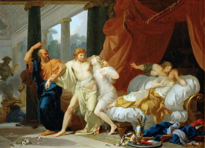 Socrates tears Alcibiades from the embrace of sensual pleasure by Jean-Baptiste Regnault c. 1791
